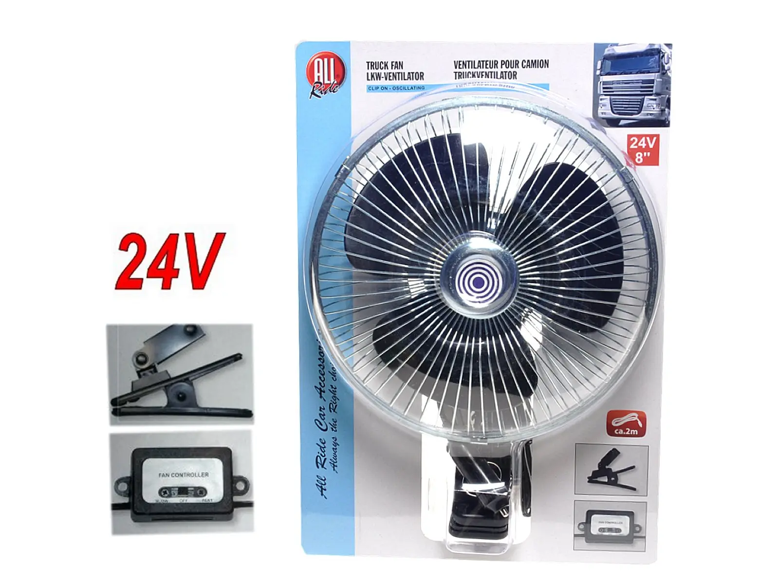 Lüfter CAR FAN, 24 V 8 Zoll, schwarz mit Klemmfuss