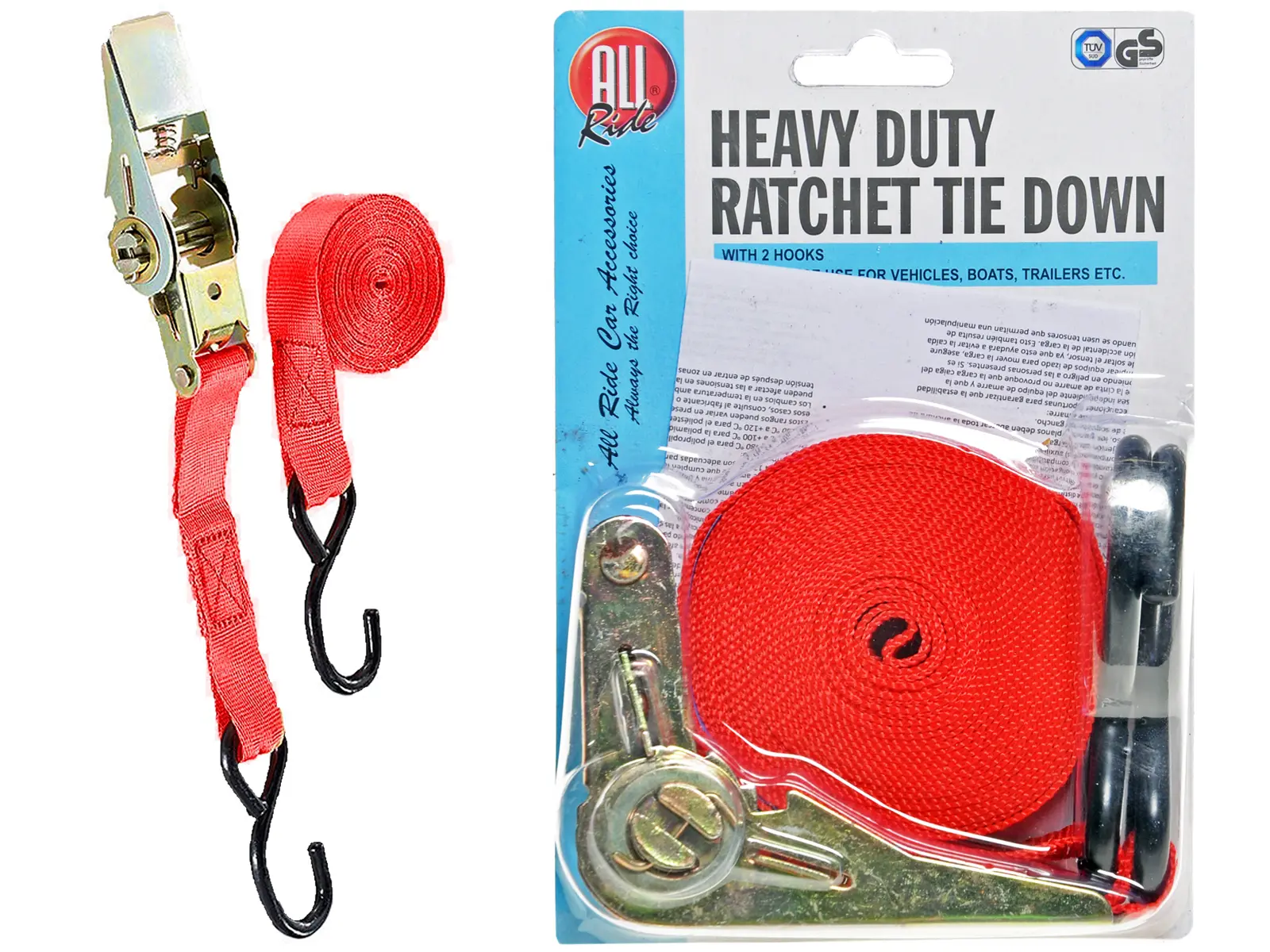 Spanngurt klein rot mit Ratsche & Haken, 5m