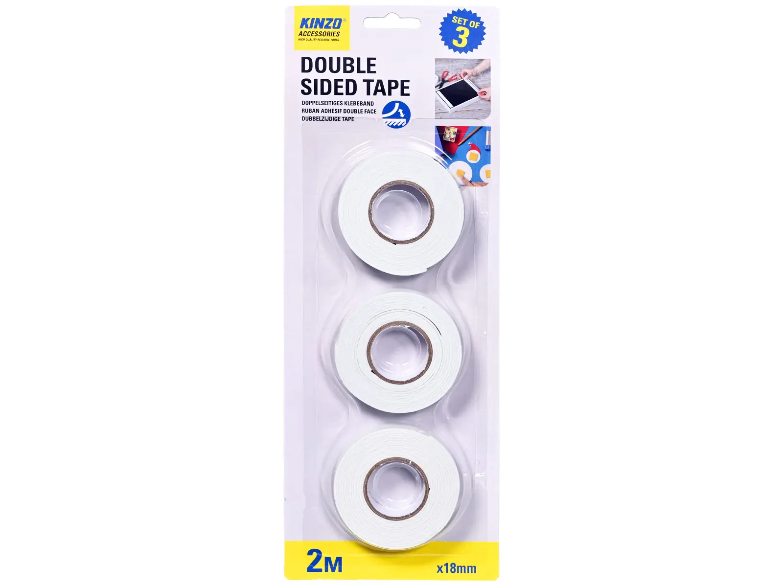 KINZO Doppelseitiges Klebeband, 3er Set