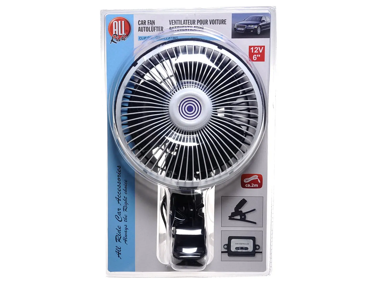Lüfter CAR FAN, 12 V 6 Zoll, schwarz mit Klemmfuss
